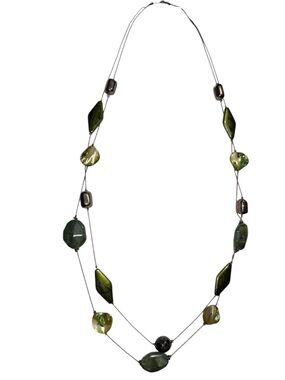 Long Double Strand Green Beaded Statement Necklace -